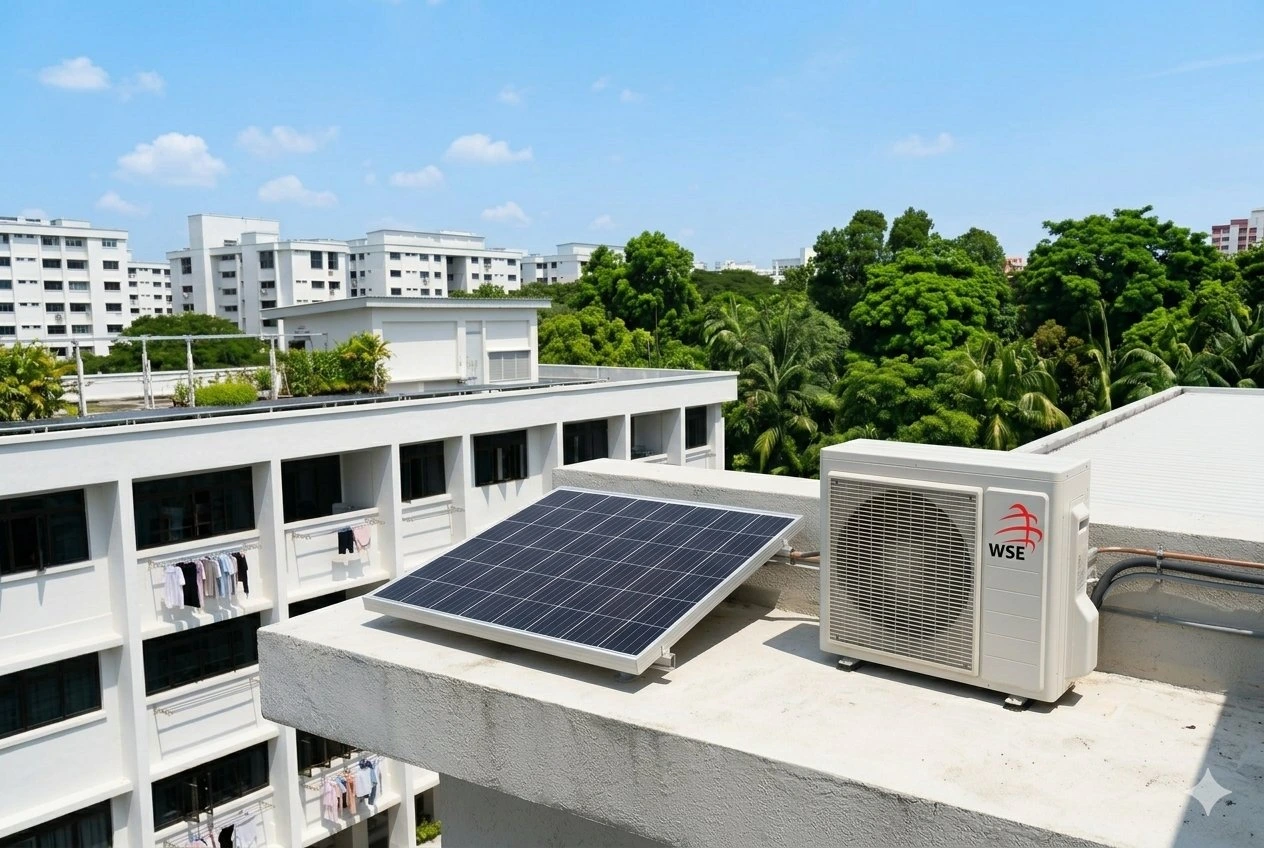 WSE Hybrid Solar AC-DC Air Conditioner installed at Singapore home